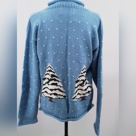 NWT Vintage REY WEAR Sz LG Blue Hand Knitted 3D SNOWMAN Holiday Sweater - Picture 3 of 4